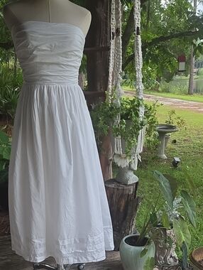 Wayf White Cotton Strapless Smocked Back Midi Dress Size Small